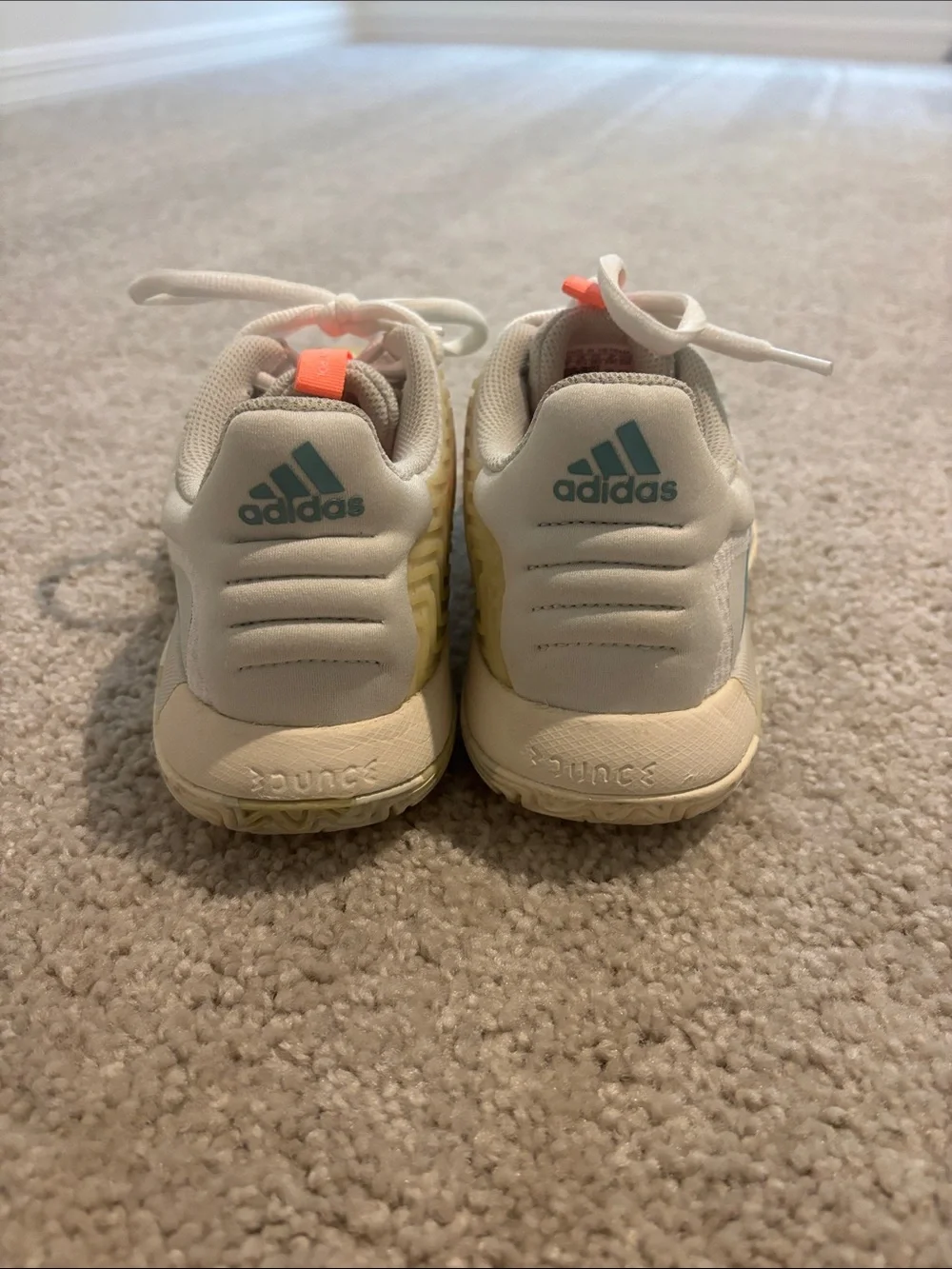 Adidas sole match control White and Teal Athletic Sneakers with Coral Accents